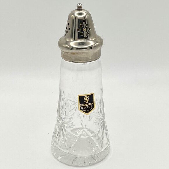 Vintage Edinburgh Scotland Crystal Muffineer Sugar Shaker Cut Glass Silverplated - Picture 1 of 11